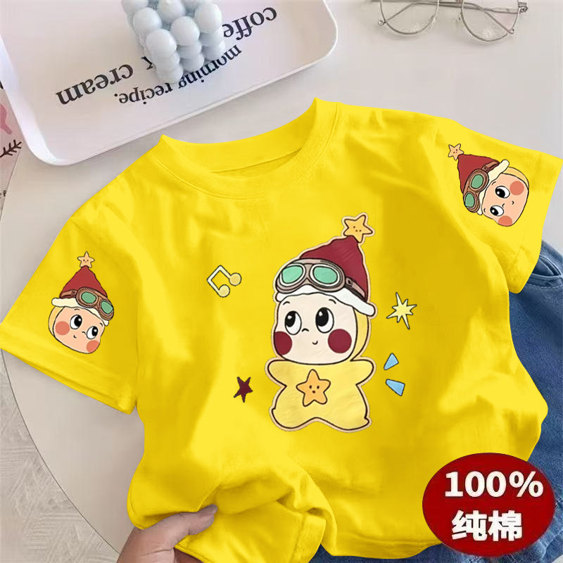 夏季星星纯棉女童宽松短袖T恤