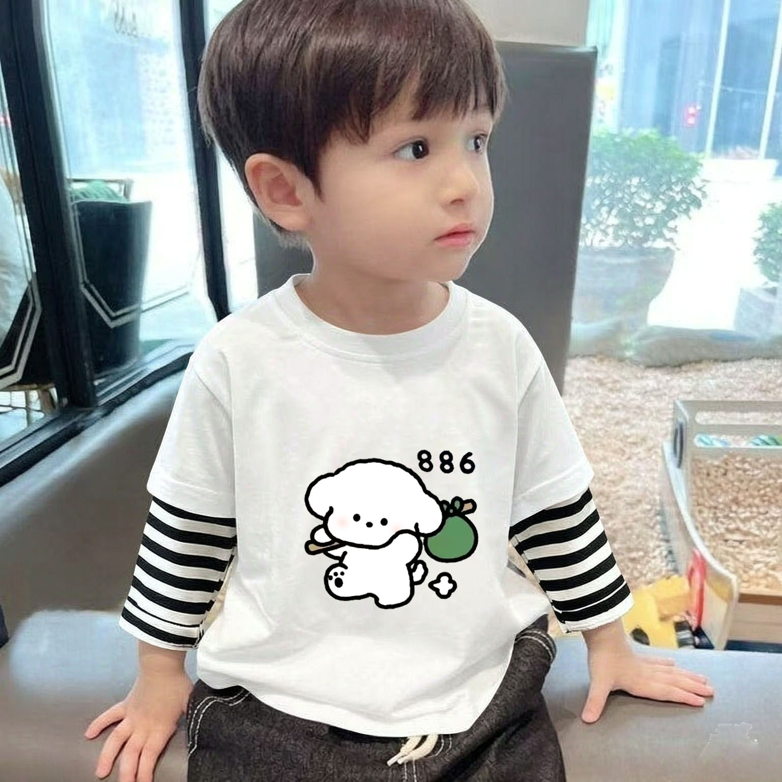美式卡通印花纯棉男童长袖T恤