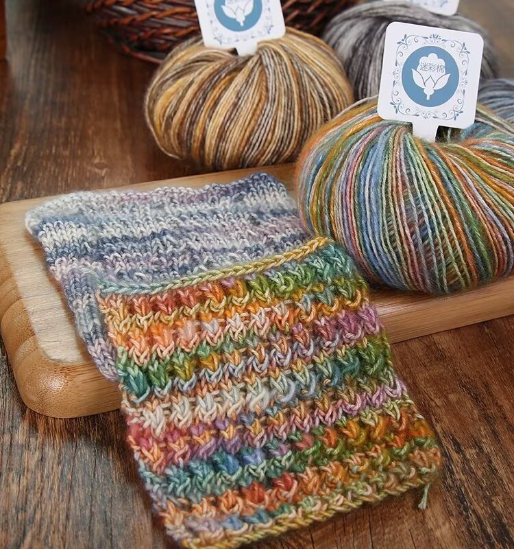 위장 면화 세그먼트 염색 순수 면화 가디건 수제 DIY 니트 중간 미세 스카프 스웨터 모헤어 울 원사