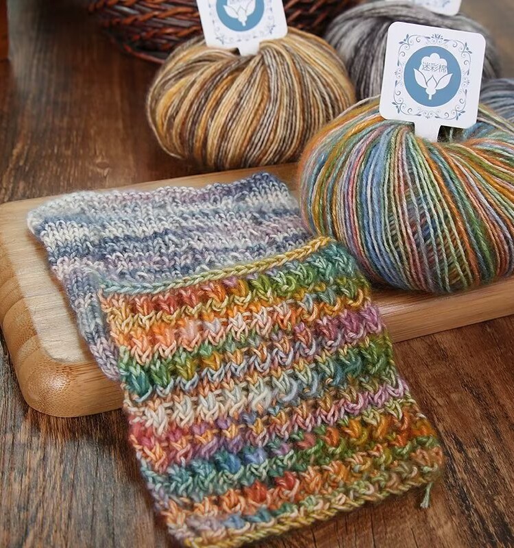 위장 면화 세그먼트 염색 순수 면화 가디건 수제 DIY 니트 중간 미세 스카프 스웨터 모헤어 울 원사