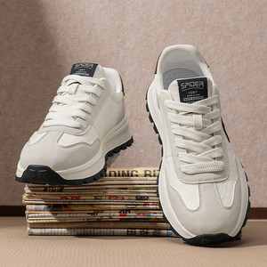 阿甘男鞋春夏季2026新款板鞋男士休闲运动德训鞋真皮百搭厚底潮鞋