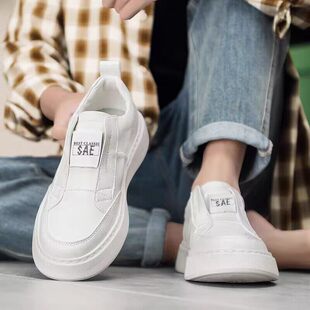 男鞋2026新款一脚蹬小白鞋男款百搭轻便懒人鞋子厚底休闲乐福板鞋