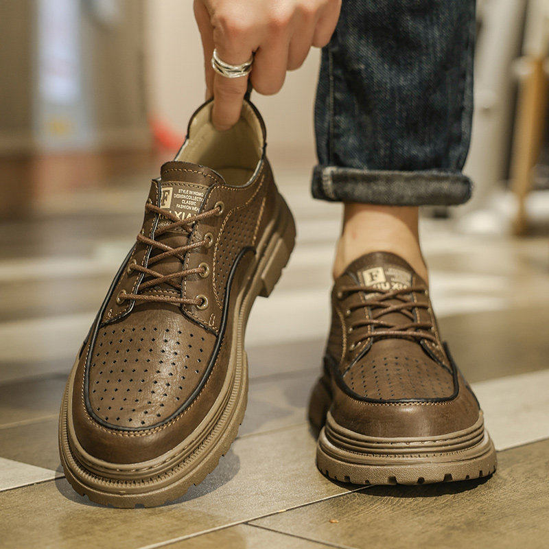 男鞋夏季透气薄款镂空夏款休闲皮鞋爆款鞋子工装风马丁靴男款低帮