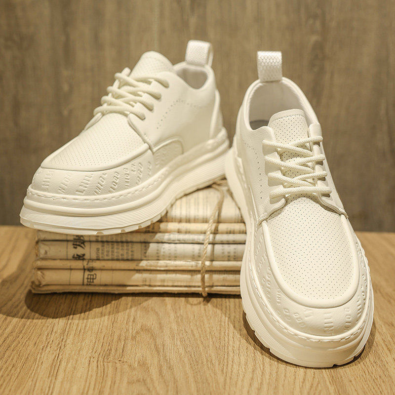 白色皮鞋男款2026新款夏季百搭厚底板鞋男士休闲透气小白鞋英伦风