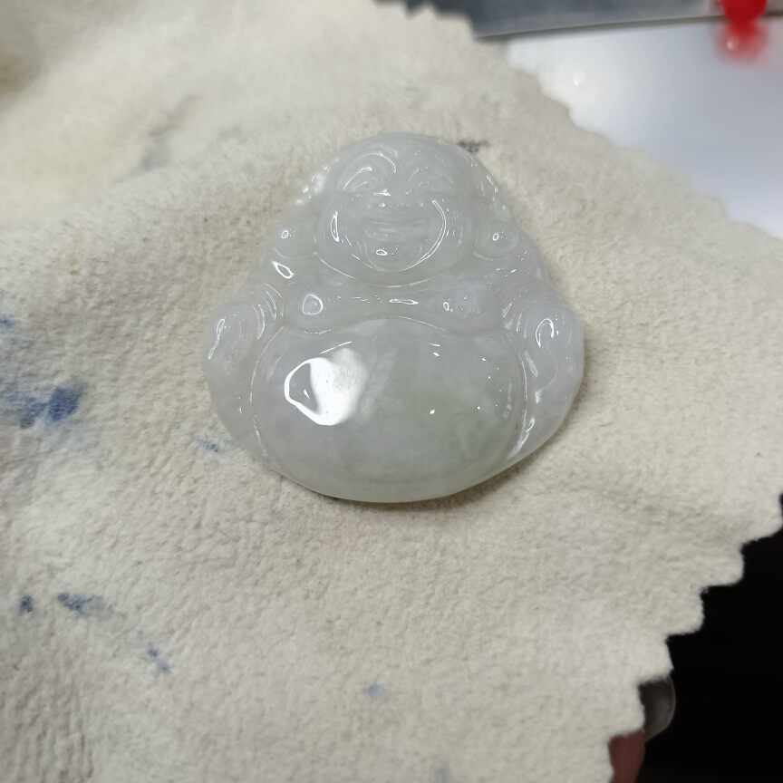 天然缅甸A货翡翠老坑冰润翡翠大佛公笑佛弥勒佛吊坠挂件坤圣珠宝