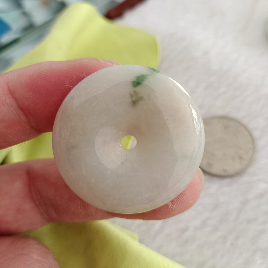 天然缅甸A货翡翠老坑冰润飘花翡翠大平安扣吊坠生日礼物坤圣珠宝