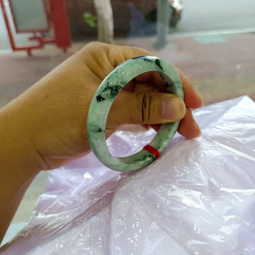 天然缅甸A货翡翠手镯老坑老种冰润飘花翡翠手镯保真坤圣珠宝