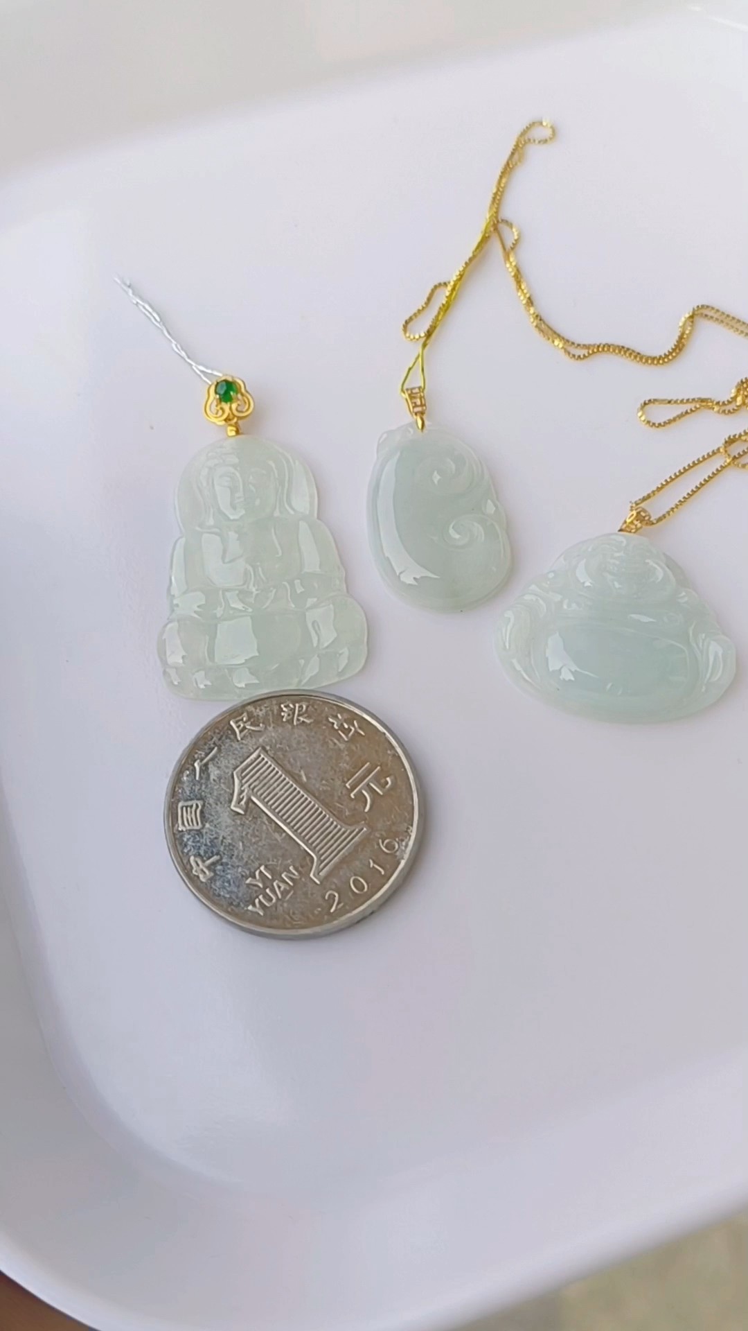 天然缅甸A货翡翠冰种如意观音佛公吊坠18K金扣挂件三选一坤圣珠宝