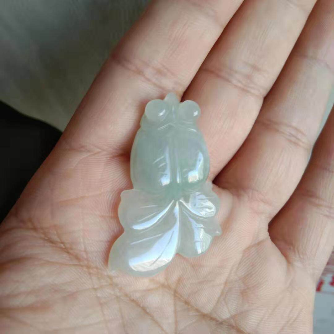 缅甸天然A货冰种飘绿翡翠年年有鱼金鱼玉坠挂件带证书坤圣珠宝