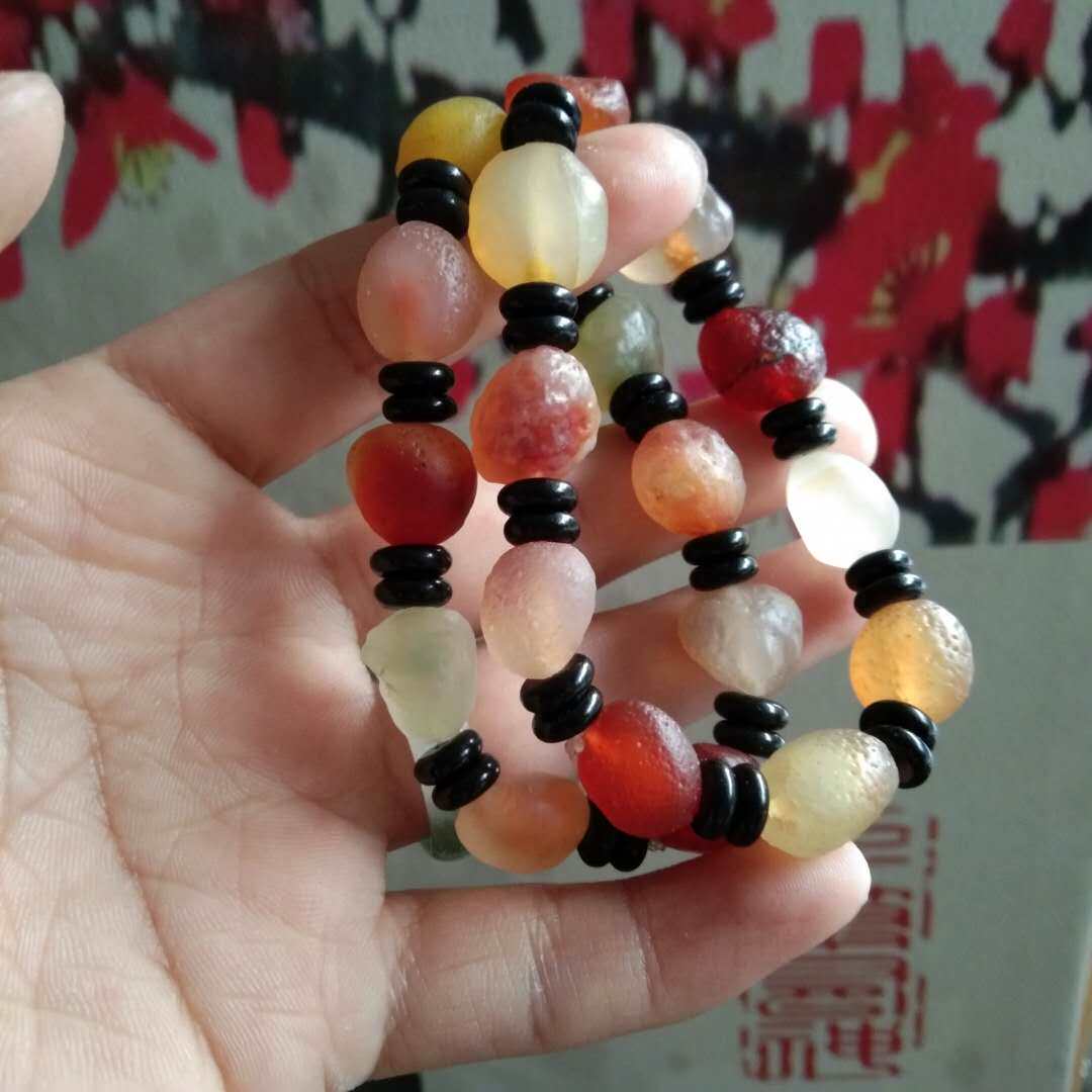 正品天然阿拉善戈壁玛瑙手串戈壁七彩玛瑙手链原石坤圣珠宝