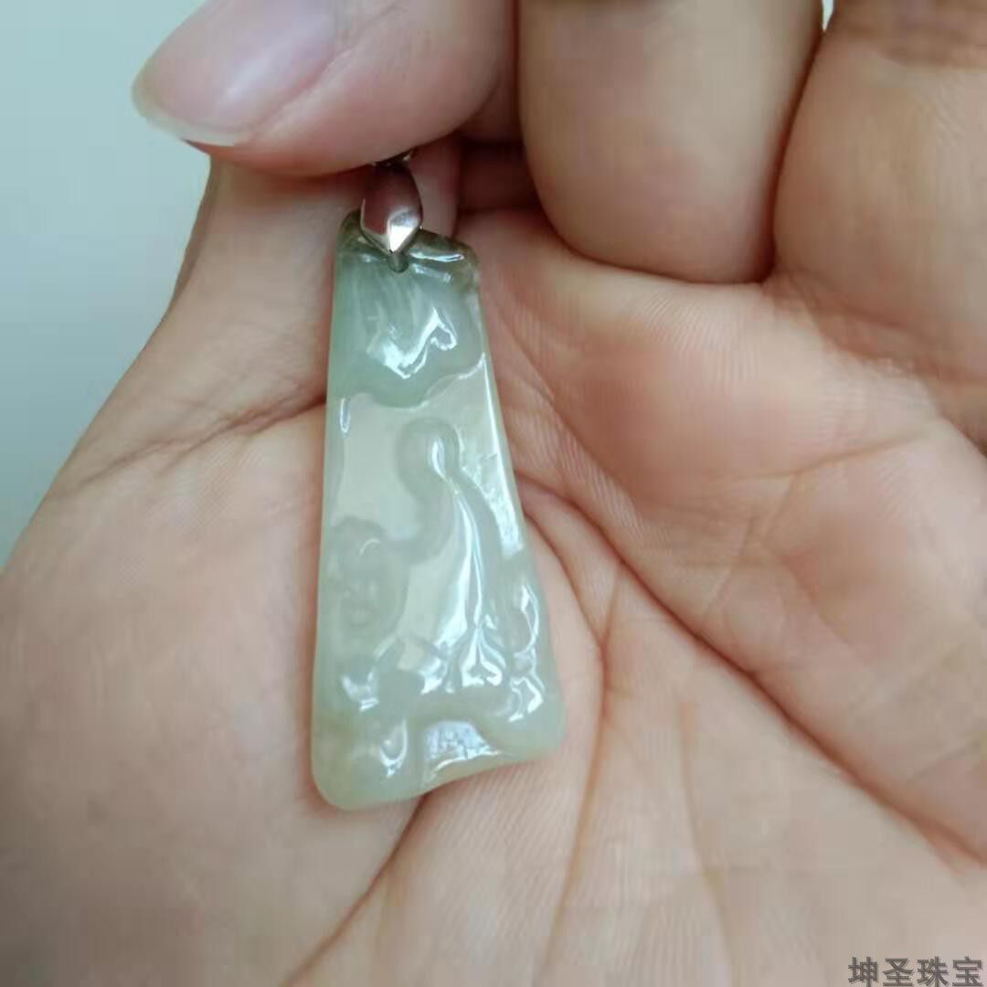 缅甸天然A货翡翠随型悟道佛牌带皮雕黄翡玉坠挂件带证书坤圣珠宝