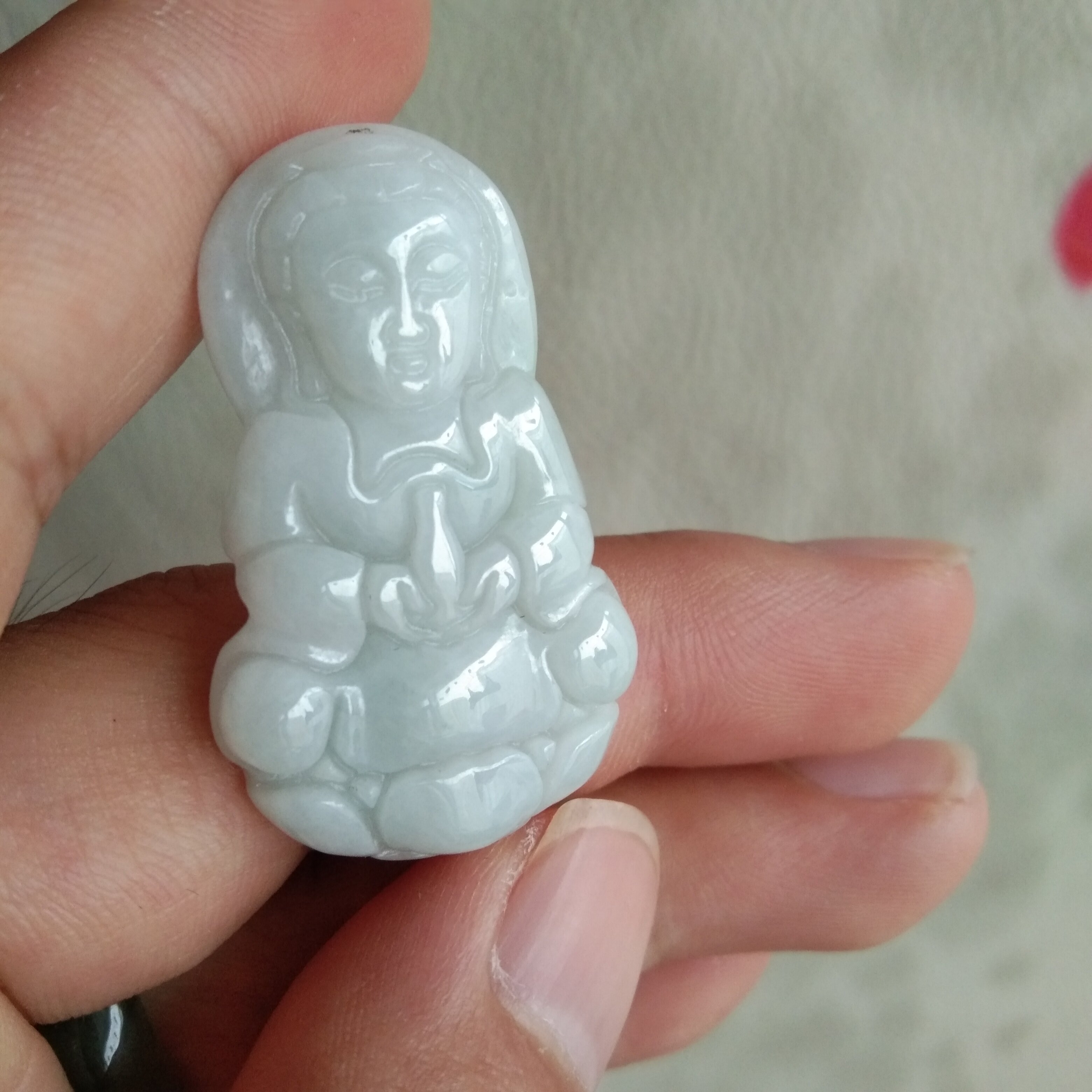 天然缅甸翡翠A货老坑小观音翡翠观音冰润细腻玉观音挂件玉坠带绳