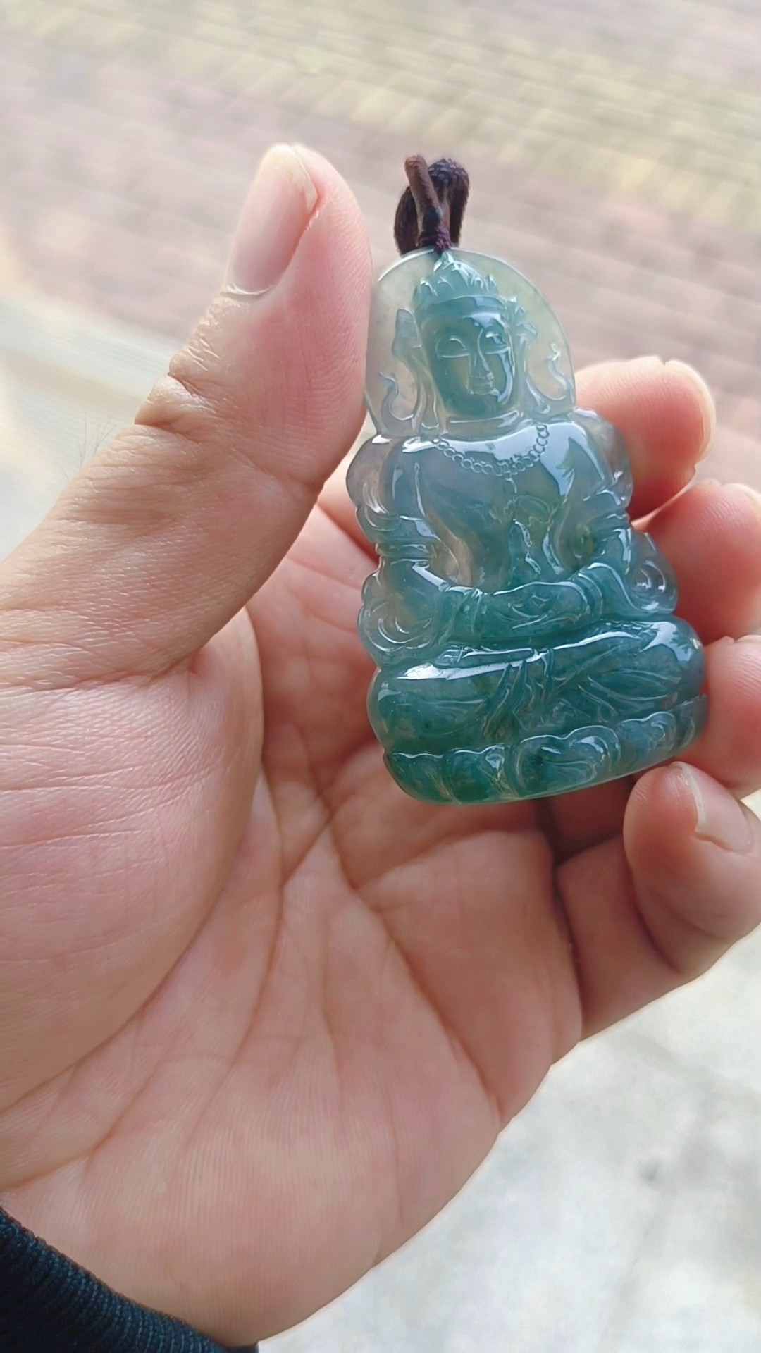 坤圣一物一拍纯手工雕琢天然A货翡翠冰种蓝水度母观音菩萨吊坠