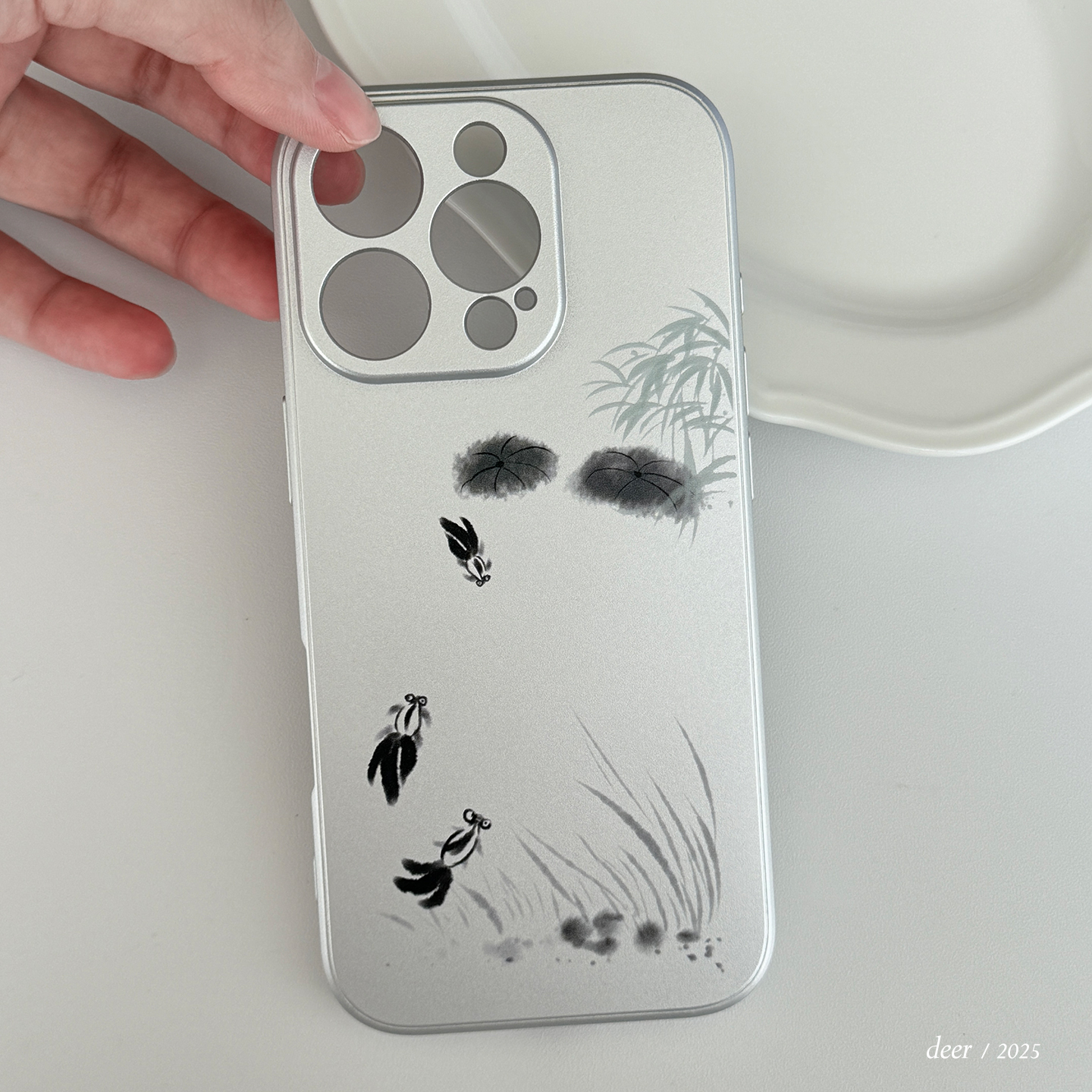 deer原创新中式荷塘月色苹果16promax手机壳适用iphone15pro全包防摔保护套高级感小众极简冷淡风ins软壳14p