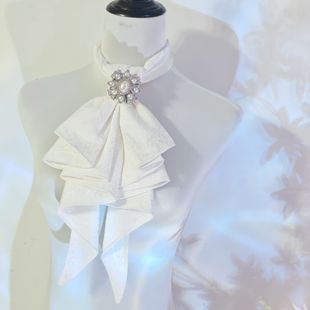 哥特宫廷蕾丝领结领花复古提花浮雕白色折叠口水巾cosplay舞台