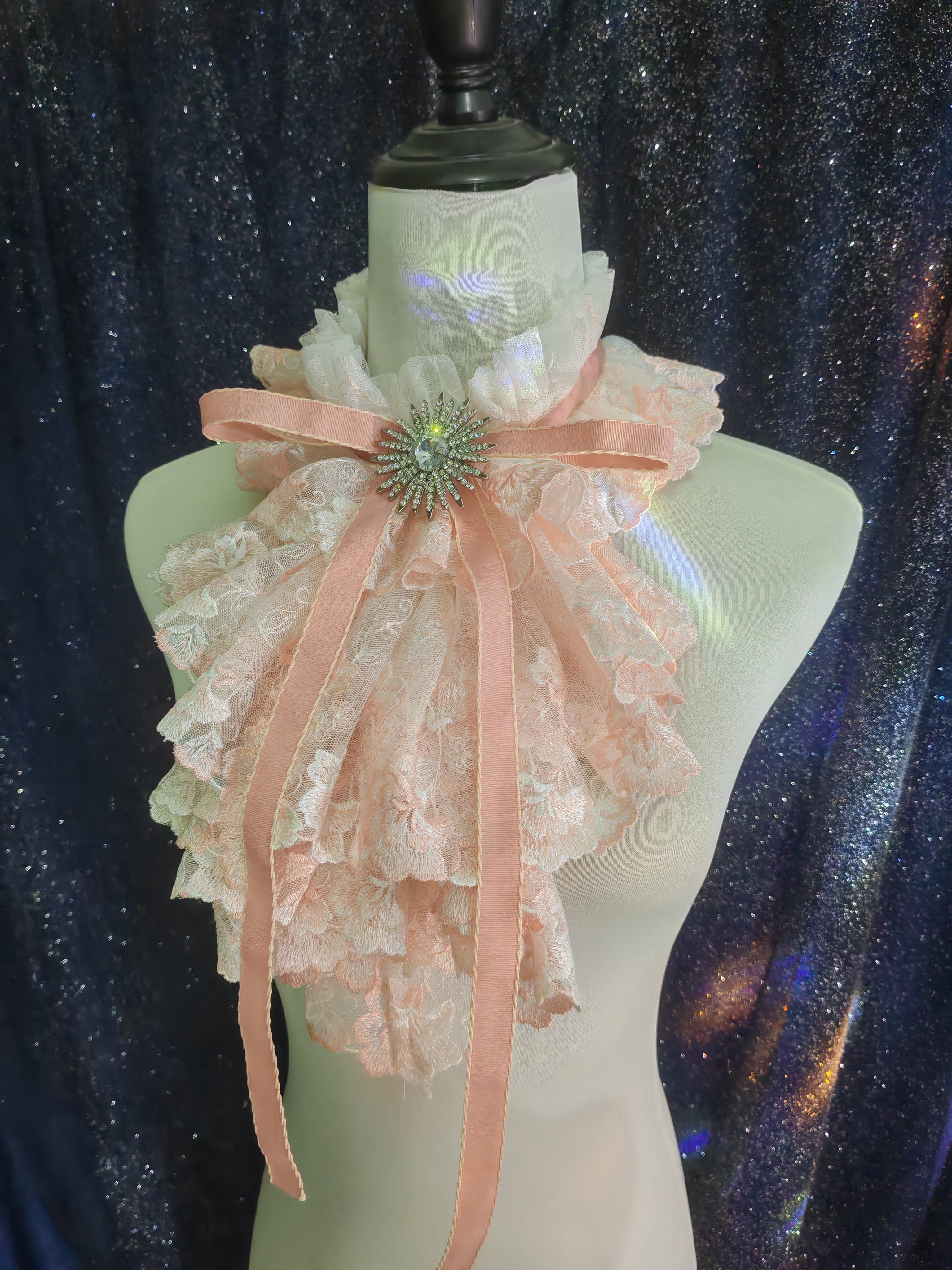 粉色洛丽塔大领花公主服饰欧式配饰胸前领花领巾蕾丝多层口水巾