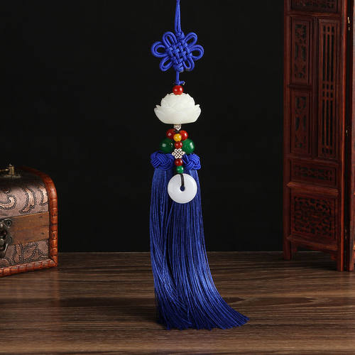 创意汽车挂件中国结仿白玉莲花吊坠后视镜挂饰品装饰用品厂家直销