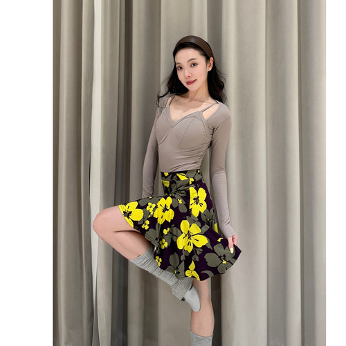 ZS拉丁舞大花朵包臀大摆裙 玻璃流苏臀巾百搭女练功服跳舞裙 L582