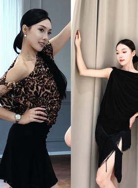 ZS简约斜拉褶 视觉显瘦 拉丁舞长款上衣舞蹈女国标舞连衣裙 L606