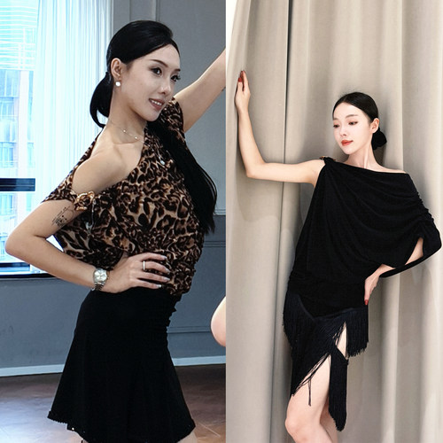 ZS简约斜拉褶 视觉显瘦 拉丁舞长款上衣舞蹈女国标舞连衣裙 L606