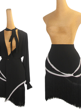 ZS拉丁舞包臀流苏半身裙国标舞练功服成人女 亮珠专业舞蹈服 L583