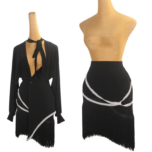 ZS拉丁舞包臀流苏半身裙国标舞练功服成人女 亮珠专业舞蹈服 L583