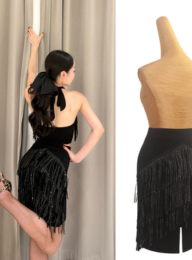 ZS钻条流苏 拉丁舞裙成人女半身练习伦巴恰恰训练开叉舞蹈裙 L608