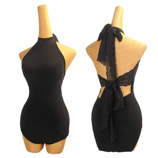 ZS斜肩蕾丝 Y359 拉丁舞摩登舞美背上衣露背连体服国标舞蹈服装