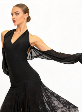 ZS挂脖美背 拉丁摩登舞长袖美背连体舞蹈上衣成人女练功舞服 Y219