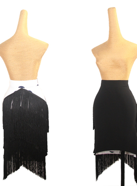 包臀鱼尾流苏  拉丁舞裙成人女半身练习伦巴恰恰训练舞蹈裙 L573