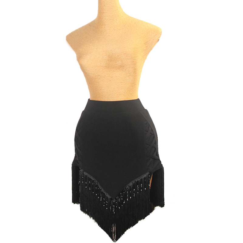 ZS超亮玻璃流苏重工拼接 拉丁舞成人女半身练习训练舞蹈短裙L537