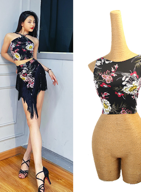 ZS拉丁舞练功服国标舞夏季 美背交叉吊带夏成人女上衣舞蹈服 Y352