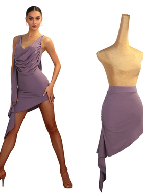 ZS灰紫调  拉丁舞裙不规则练习短裙女跳舞裙伦巴舞蹈练功服 L596