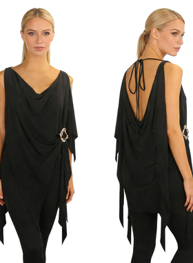 ZS曼波 拉丁舞宽松不规则上衣无袖舞蹈成人女夏国标舞连衣裙 L595