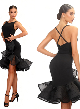 ZS双层蓬松下摆 拉丁舞服半身斜裙跳舞练习表演练功服大摆裙 L540