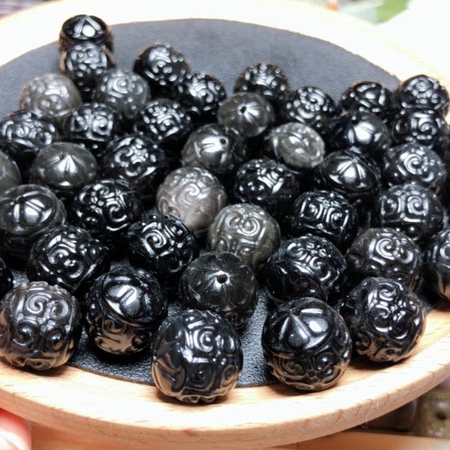 天然黑曜石回纹珠单散珠路路通