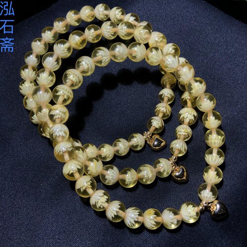 1A817 天然蜜蜡阴雕手链串步步生莲爱心款琥珀单圈雕刻6-7mm