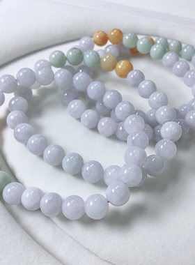 Y718 天然A货翡翠手链缅甸翡翠紫翡约7mm春彩茄紫色玉石手串