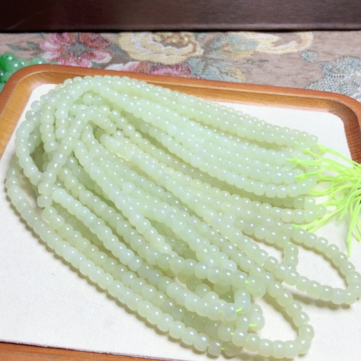天然和田玉黄玉黄口半成品佛珠链