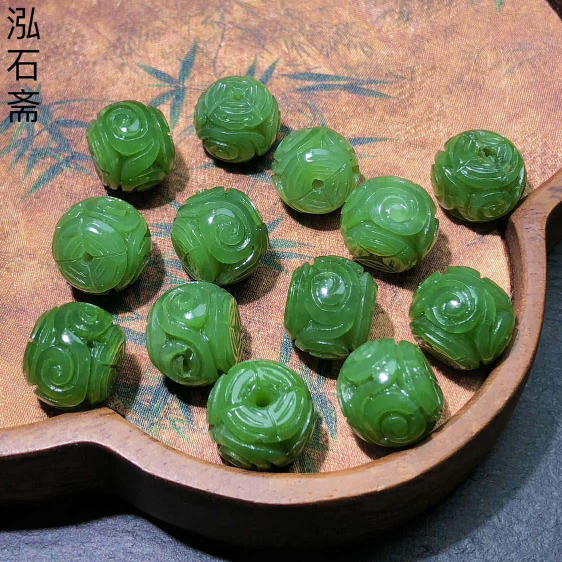 1A153 天然和田玉碧玉回纹鼓珠单散珠吊坠配件乌兰海13/11mm俄料