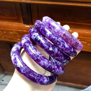 P015 天然紫锂云母手镯宽版正装水晶宝石首饰礼物妈妈镯女