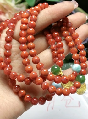 N658天然南红玛瑙手链手串原创2圈6mm火焰纹柿子红