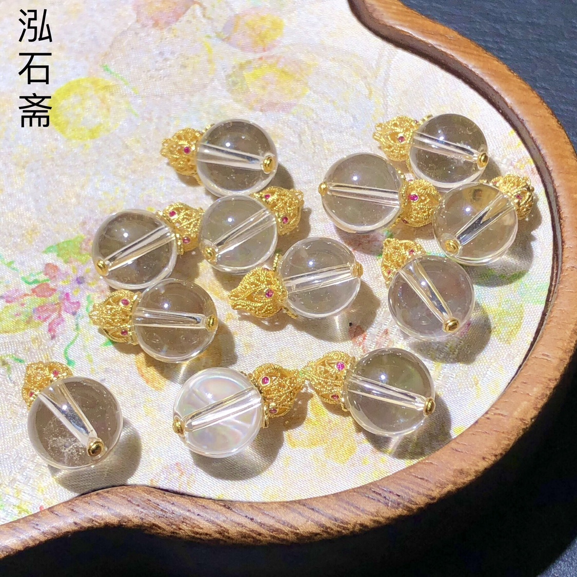 #45 古法s925银白水晶葫芦吊坠银镀金17/10mmdiy手链项链配件