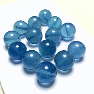 F142 天然海藍(lán)寶圓珠散珠DIY手鏈冰種魔鬼藍(lán)約14mm佛珠手鏈原創(chuàng)