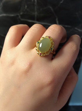 P291 天然和田玉晴水戒指复古湖水绿指环戒圈活口10/14mm首饰礼物