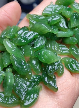 T108天然和田玉碧玉翅膀吊坠耳坠配件散珠挂坠绿色约18*8mm