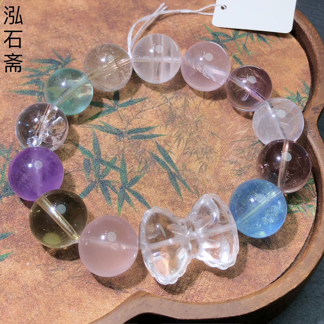 1A191 天然水晶手链串黄粉白绿紫多宝14-15mm变态蓝白幽灵单圈女
