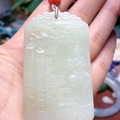 天然和田玉吊坠62x37mm翠青