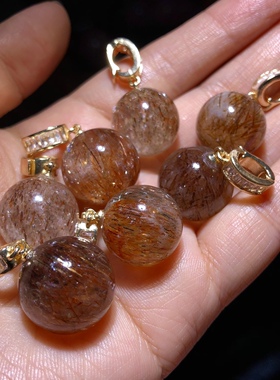 15A396 天然黑金超七水晶球转运珠吊坠骨干三轮圆珠挂件女16-17mm