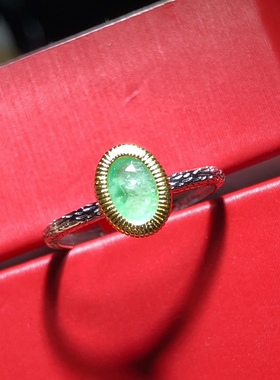 天然祖母绿戒指s925银椭圆活口彩色宝石指环戒圈首饰礼物男女